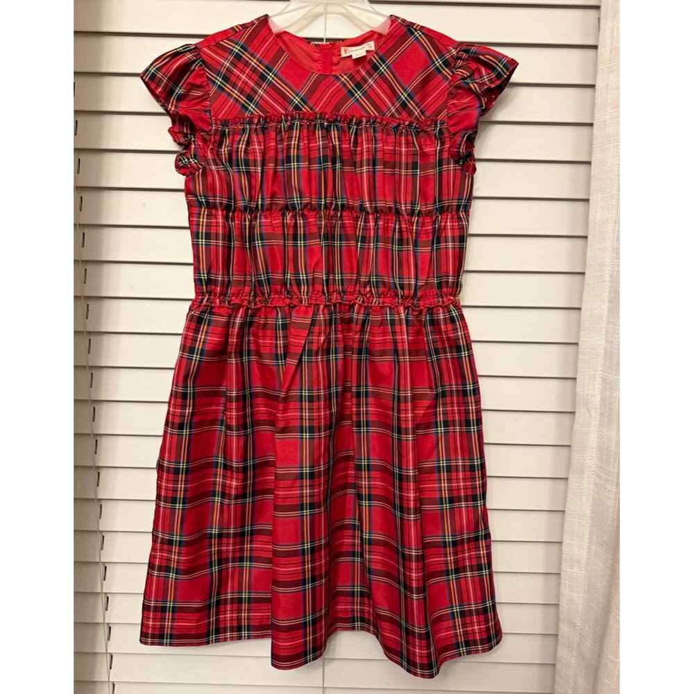 Crewcuts Girls Size 10 Red Christmas Plaid Dress Holiday Pictures Tartan